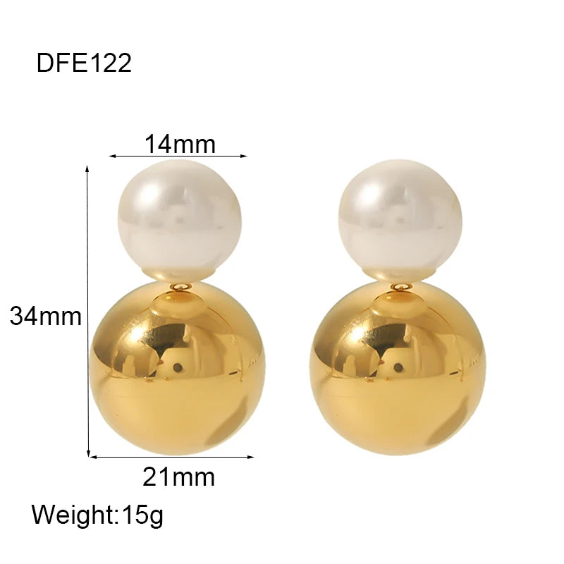 Gold Plated Pearl Front Back Bead Studs