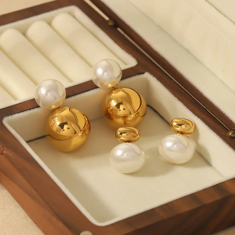 Gold Plated Pearl Front Back Bead Studs